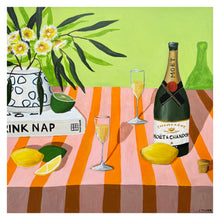 Load image into Gallery viewer, “Bubbles for two on a pink and orange tablecloth” Limited Edition Print