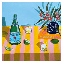 Load image into Gallery viewer, “Sparkling Citrus on a pink and yellow tablecloth” Limited Edition Print