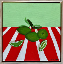 Load image into Gallery viewer, “Fresh limes on red and white” Original Artwork
