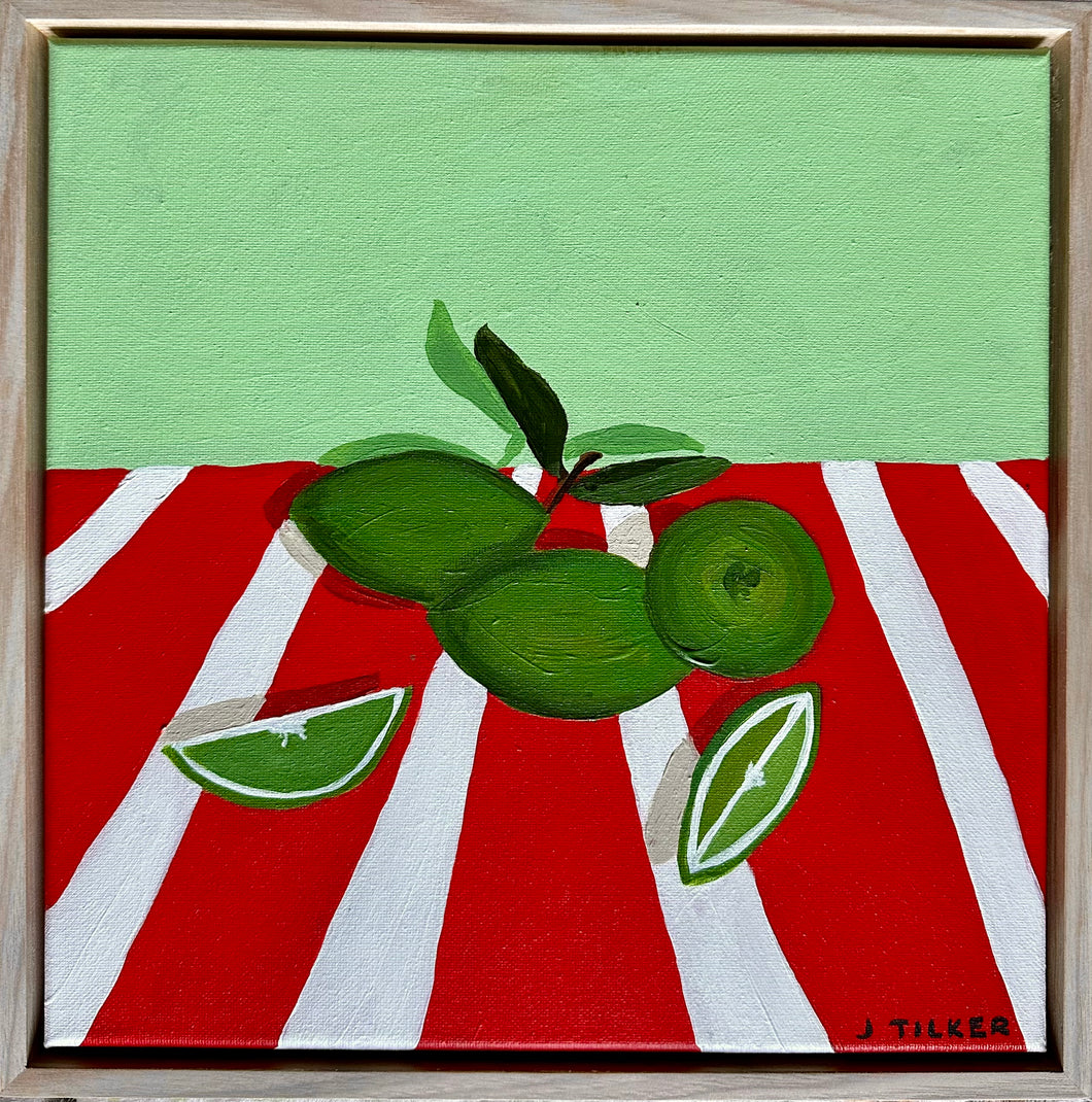 “Fresh limes on red and white” Original Artwork