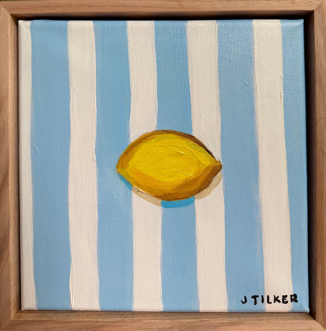 “Lemon on pale blue and white” Original Artwork