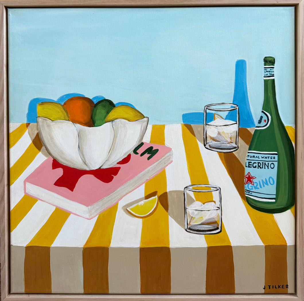 “San Pellegrino on a sunny tablecloth