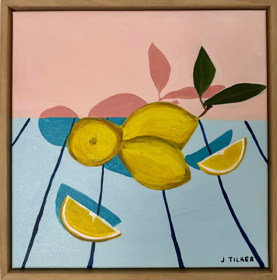 Lemons on pink and blue