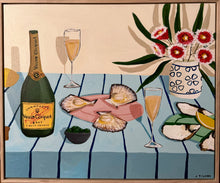 Load image into Gallery viewer, “Veuve and Scallops on Blue” Original Artwork
