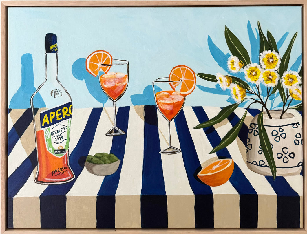 “Aperols for two on blue and white” Original Artwork