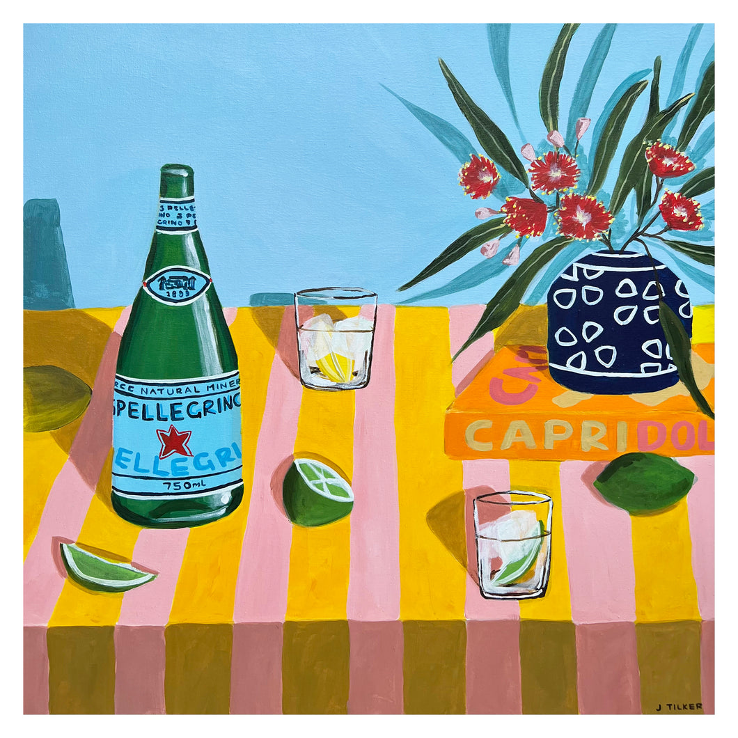 “Sparkling Citrus on a pink and yellow tablecloth” Limited Edition Print